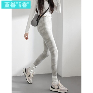 夏季薄款迷彩九分鲨鱼裤女外穿瑜伽裤弹力显瘦芭比运动健身打底裤