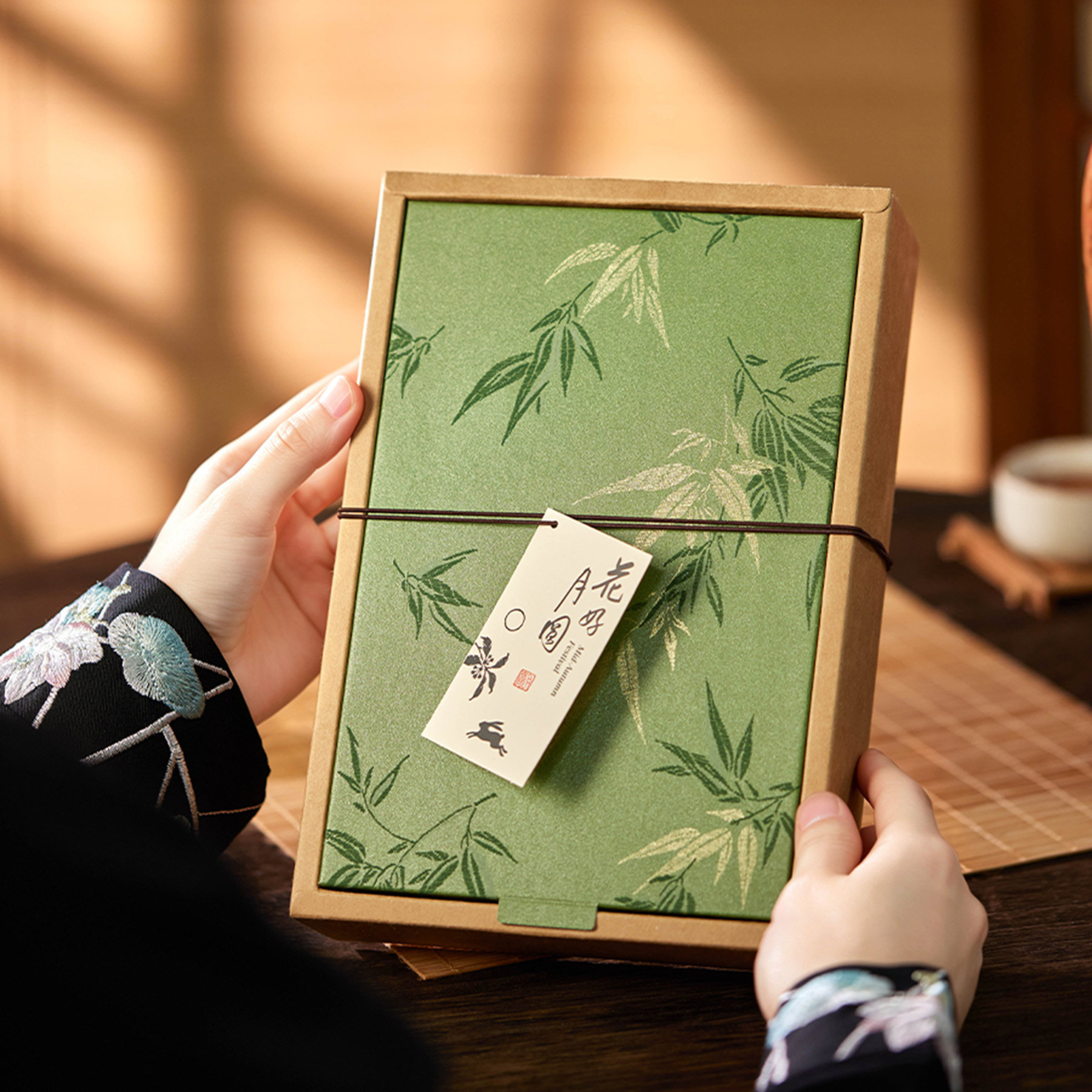 中式牛皮纸竹影6粒冰皮蛋黄盒