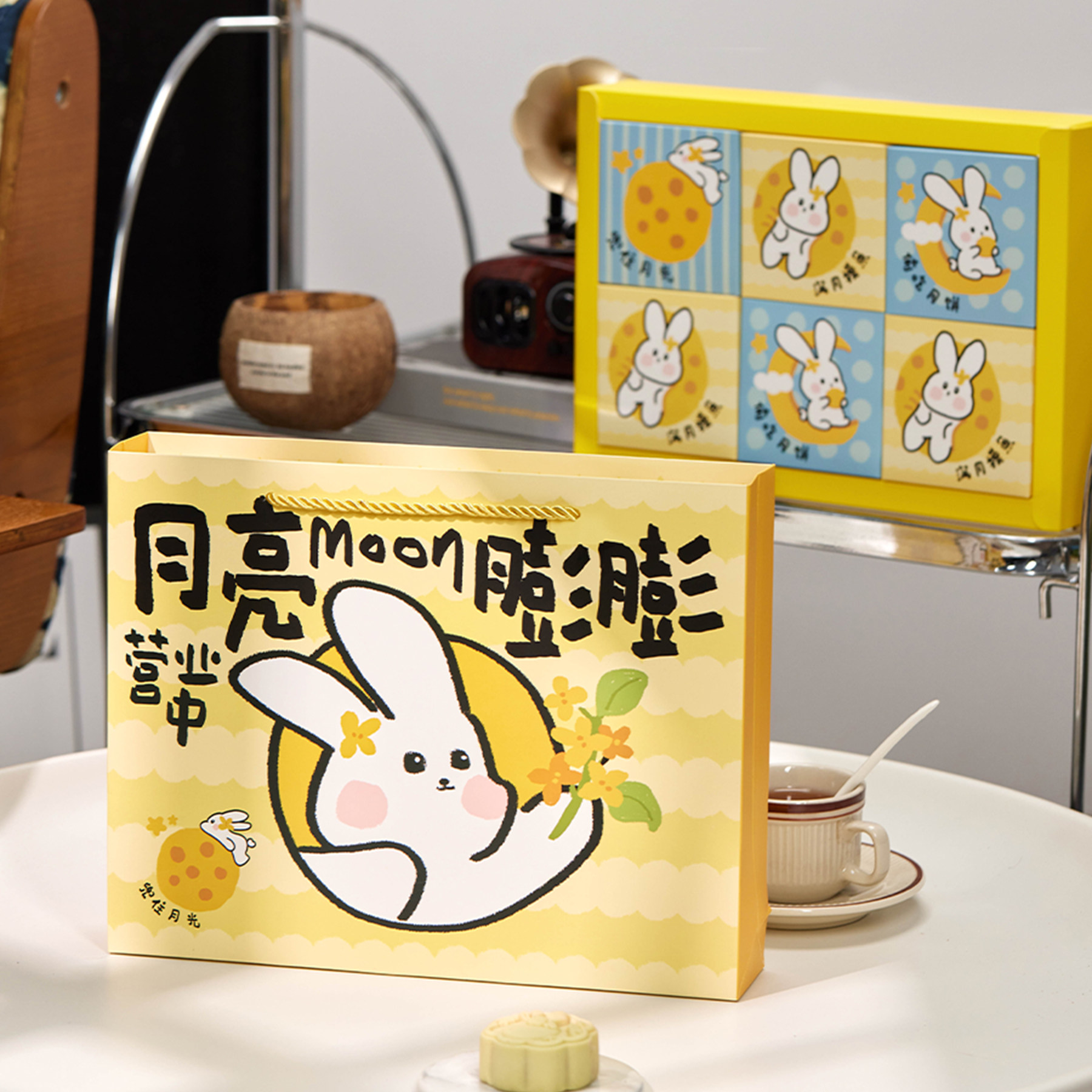 中秋新款卡通6粒100克月饼包装盒中式高档蛋黄酥广式流心月饼礼盒
