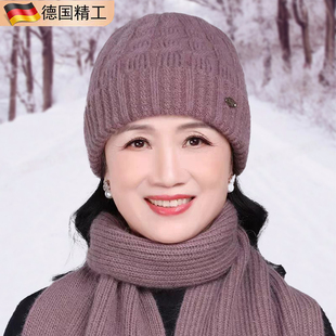 中老年人帽子女秋冬天妈妈兔毛线加绒厚保暖帽奶奶针织帽老人棉帽