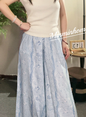 2025夏新款印花宽松棉绸阔腿裙裤复古女装时尚显瘦休闲大码女裤