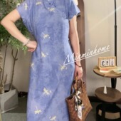 国风碎花宽松休闲显瘦连衣裙 6春夏棉绸新中式 旗袍款