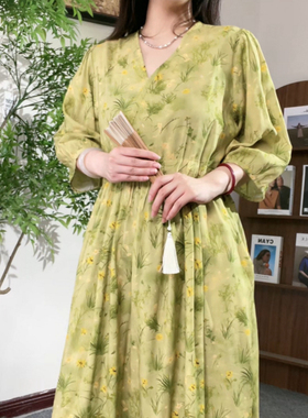 赫拉款棉绸中袖蛋糕裙女春夏新款国风碎花宽松休闲显瘦爆款连衣裙