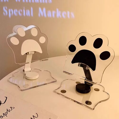 猫爪亚克力360旋转手机支架桌面ipad支架多功能通用平板支撑架便携式可折叠可调节直播支架懒人床头网课神器