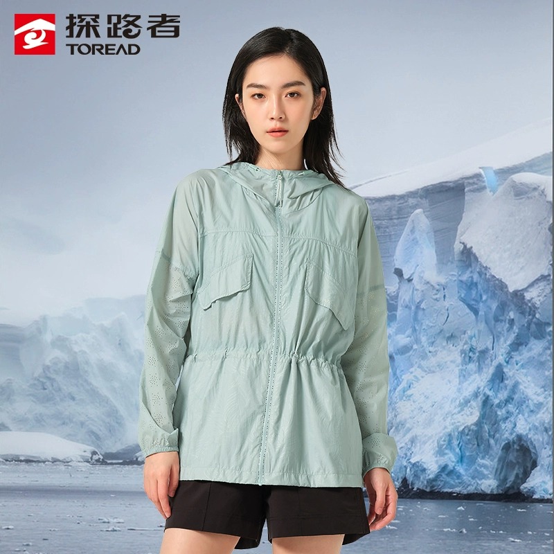 探路者皮肤衣女春夏季款户外中长款光变印花防晒服UPF50防晒衣