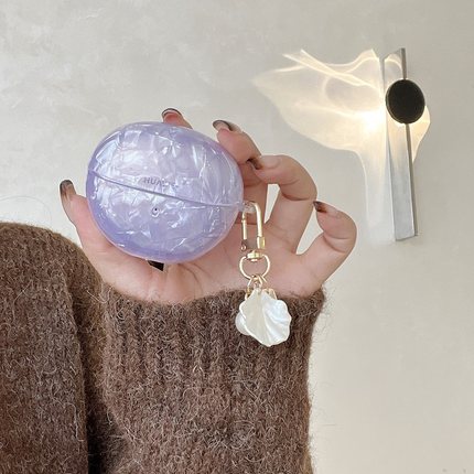 华为freebuds6i保护套流光紫贝壳纹5i适用于华为freebudsse2保护壳4e彩贝简约pro2紫色保护壳防摔FreeClip