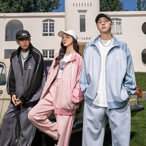 NOTEARS/没有眼泪 早春美式仿麂皮绒学院风运动套装夹克情侣TZ20A