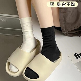 白色无骨袜子软妹少女中筒袜ins潮网红款拖鞋长袜纯色堆堆袜