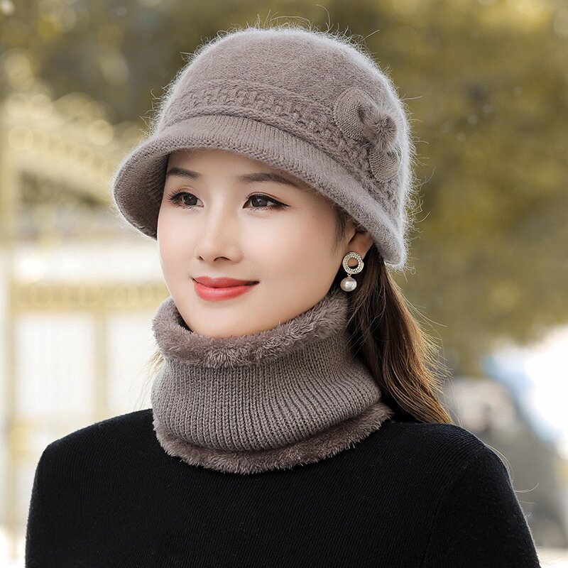 妈妈帽子老年人女士中年花朵秋冬季加绒加厚老太太奶奶针织