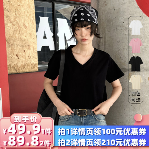 【所有女生的衣橱直播间】蒂娅特/纯棉V领/短袖T恤女宽松男女同款
