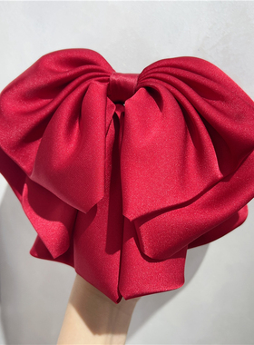 2025新款高级感缎面红色蝴蝶结马尾抓夹女后脑勺鲨鱼夹子头饰发饰