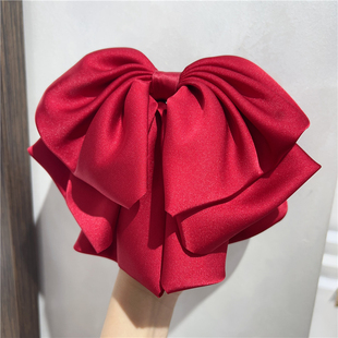 2025新款高级感缎面红色蝴蝶结马尾抓夹女后脑勺鲨鱼夹子头饰发饰