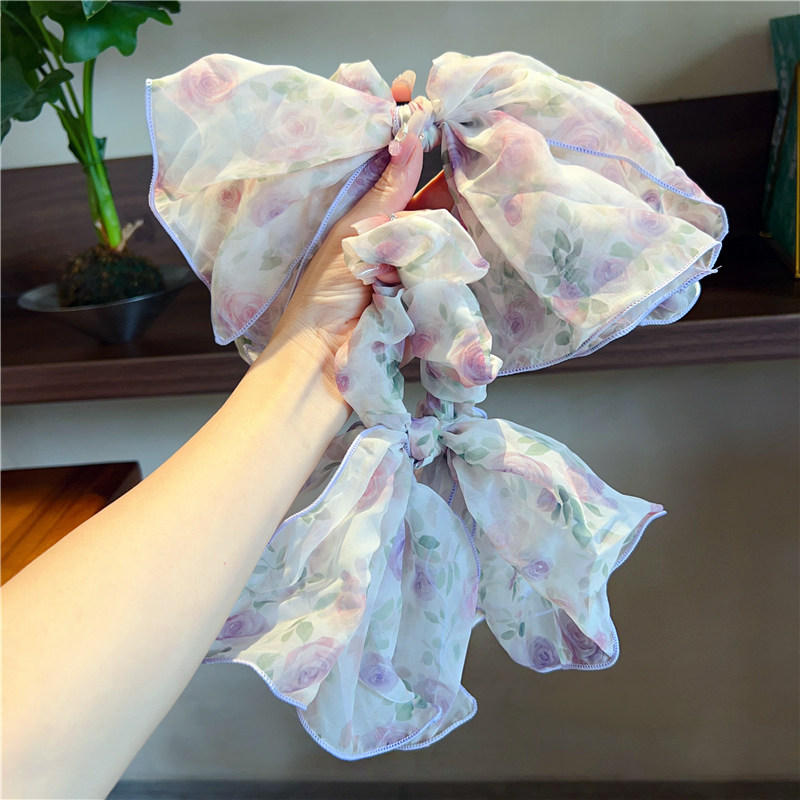 发圈网纱甜美玫瑰花弹簧夹新款