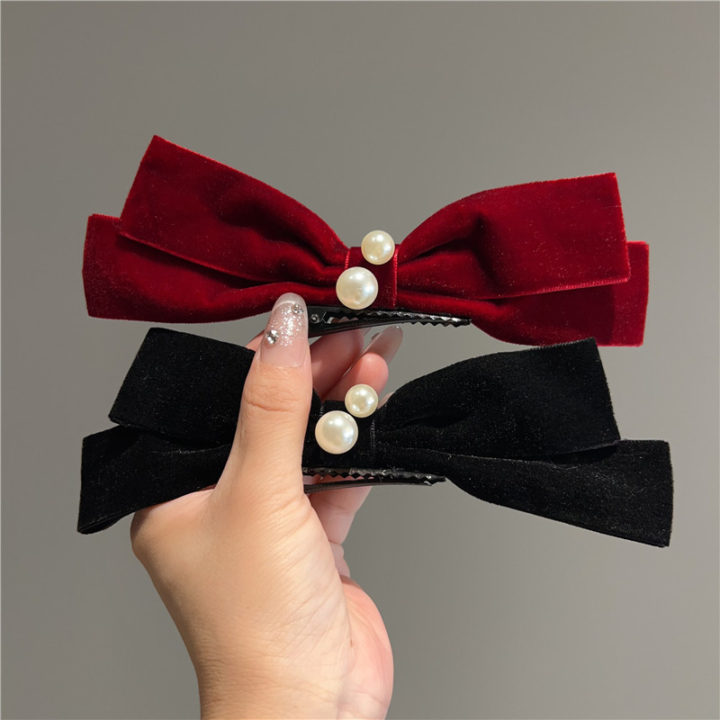 发夹顶夹丝绒蝴蝶结珍珠鸭嘴夹2024年秋冬新款网红气质优雅头饰女,饰品/流行首饰/时尚饰品新,发饰,淘宝优惠券,粉丝福利购,淘宝优惠卷