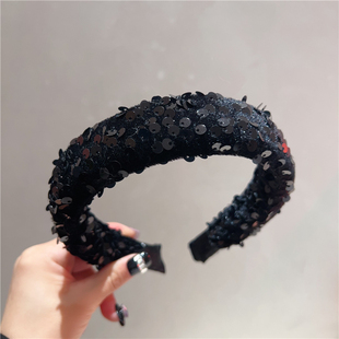 网红丝绒亮片头箍超闪轻奢风发捆高颅顶小众设计高级感派对发卡女