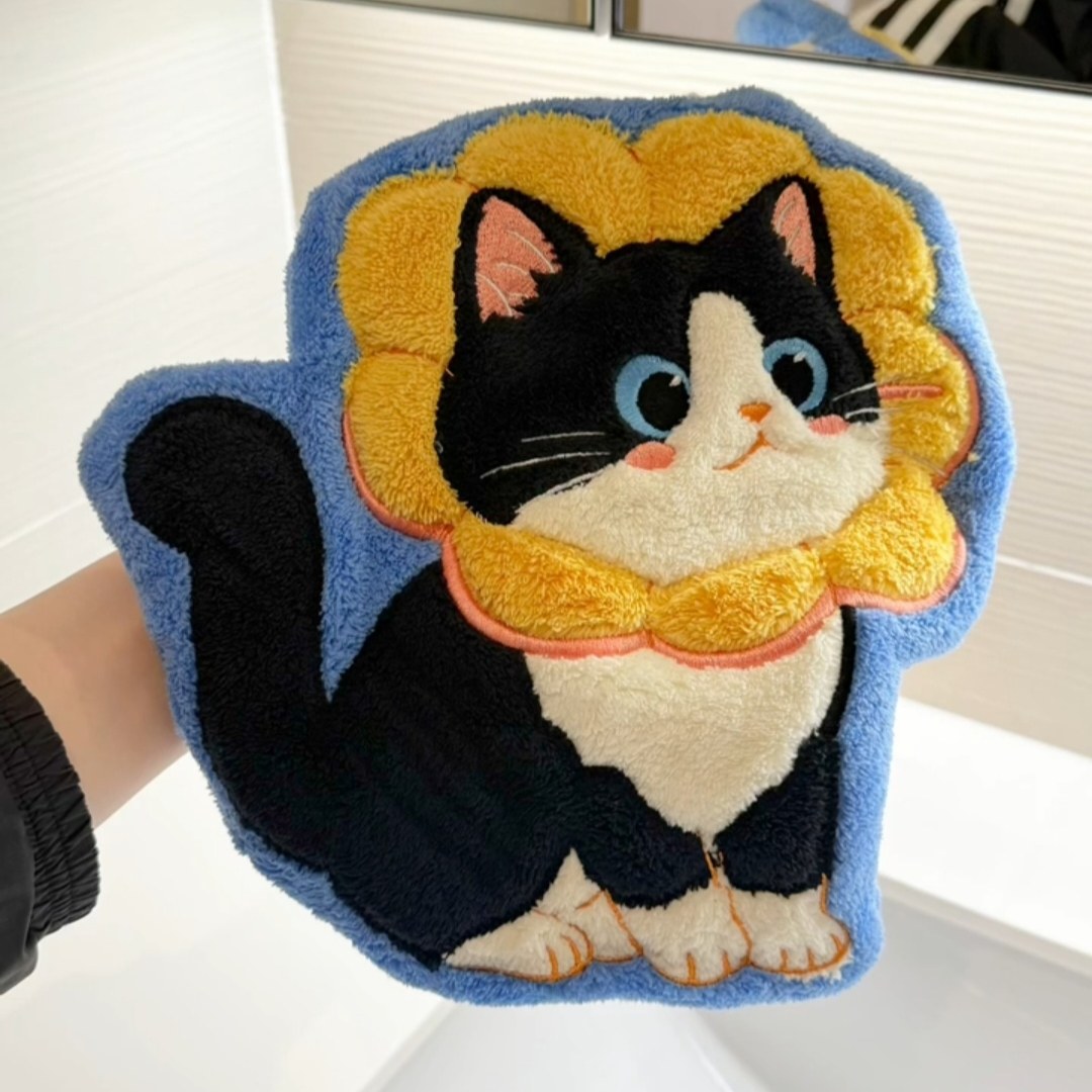 猫咪擦手巾挂式可爱珊瑚绒超强吸水加厚卫生间不发臭手帕儿童毛巾