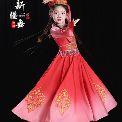 新款儿童古丽表演服装少数民族维吾尔族舞蹈大摆裙女新疆舞演出服