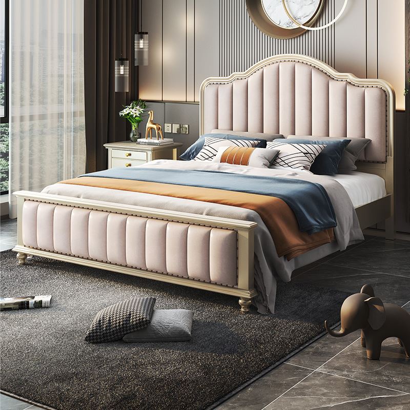 轻奢实木床1.8米双人床美式主卧婚床现代简约1.5米高箱储物欧式床