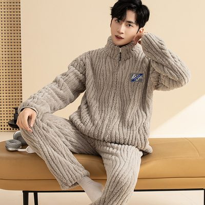 全棉纯棉男士睡衣秋款男秋季冬季高级感珊瑚绒2025新款男款加绒加
