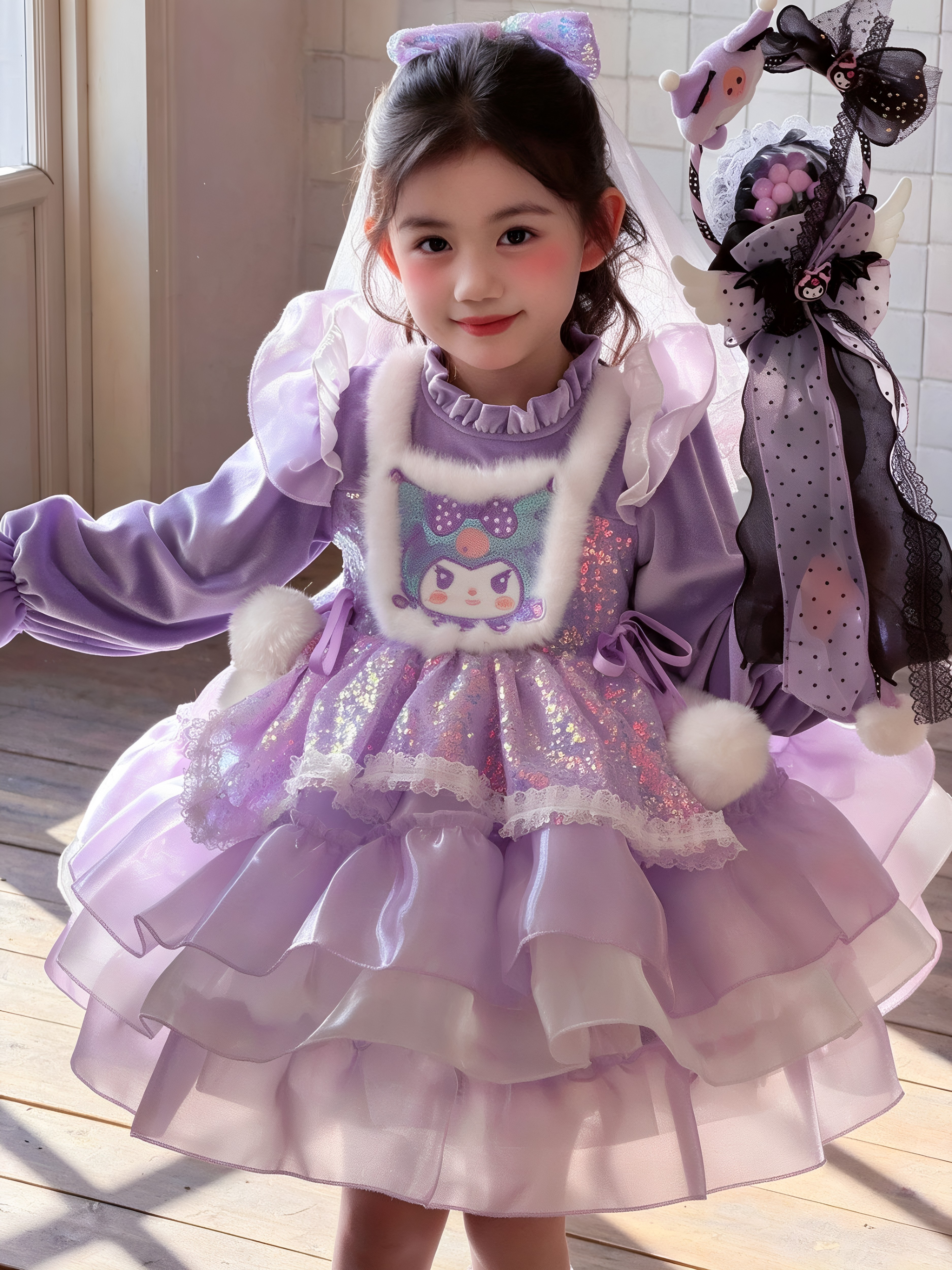 女童公主裙洛丽塔群深冬亮片蓬蓬裙加绒蛋糕裙高端女孩生日礼服裙