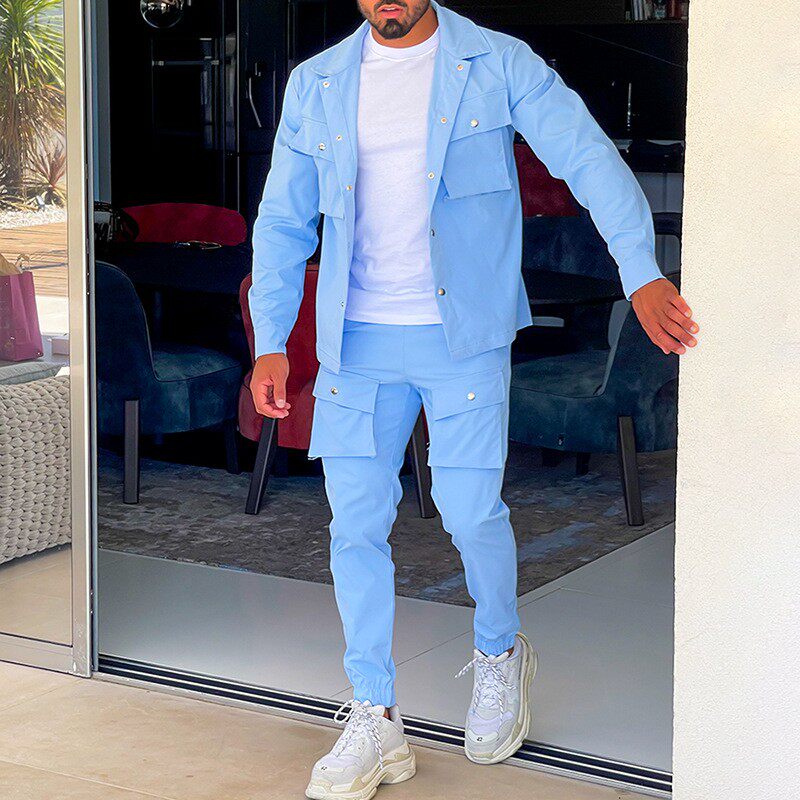 2023 MENS OVERALLS SET CASUAL SREETWEAR SOLID COLOR LONG SL