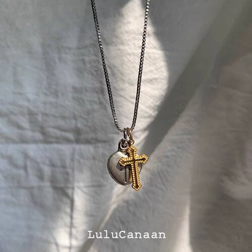 LuluCanaan桃心罗马十字架开合吊坠延长项链原创设计气质叠戴小众