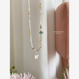 FEARLESS 多巴胺双层彩色串珠猫咪项链夏小清新创意百搭锁骨链女