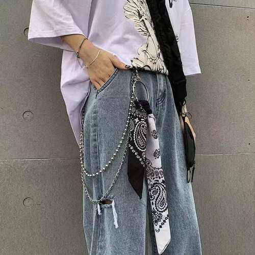 金属双层链条套装牛仔裤子搭配饰