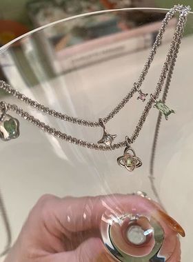 韩版小花星体双层锁骨链吊坠