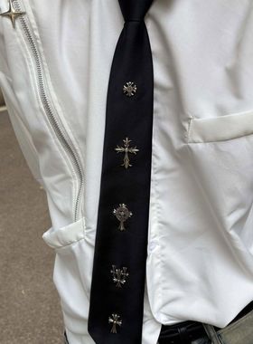 潮流黑色设计感黑暗朋克风十字架领带男女高级感装饰配饰衬衫领结