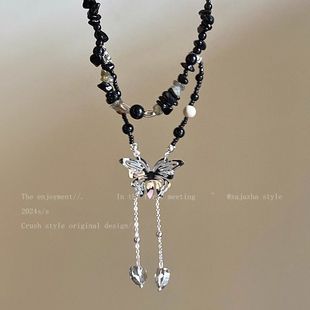 双层蝴蝶流苏民族项链串珠女长款 新中式 百搭毛衣高级国风锁骨蝴蝶