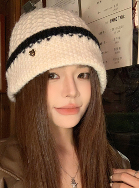 毛线帽大头围护耳针织帽女方圆脸显脸小水桶帽子冬加厚保暖渔夫帽