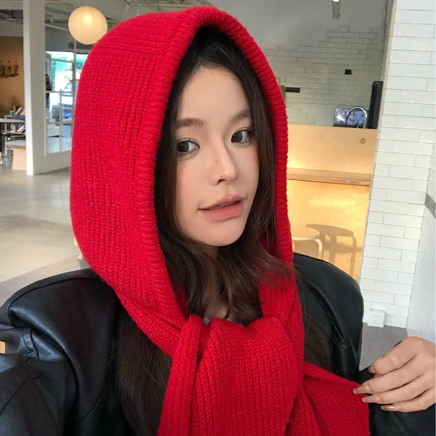 护耳保暖毛线帽针织帽子围巾一体