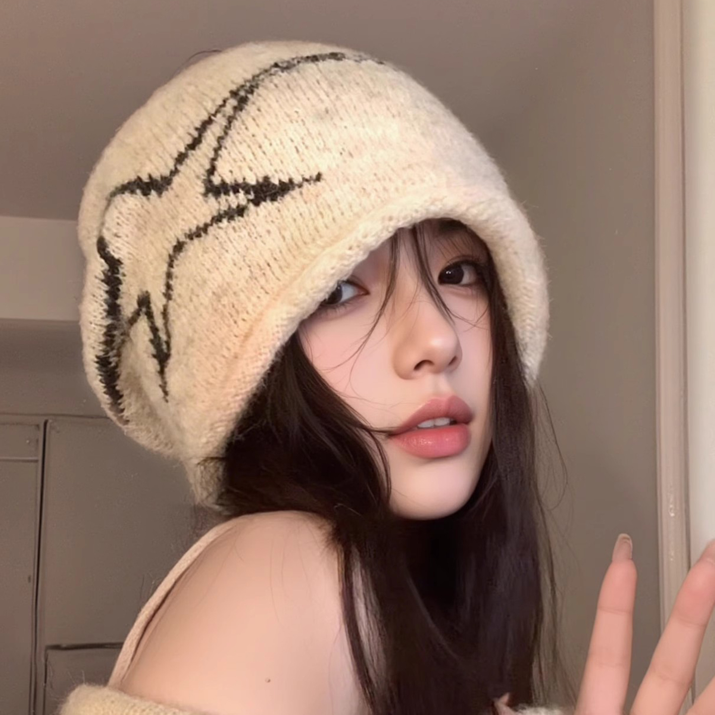 堆堆帽大头围显脸小针织毛线冷帽