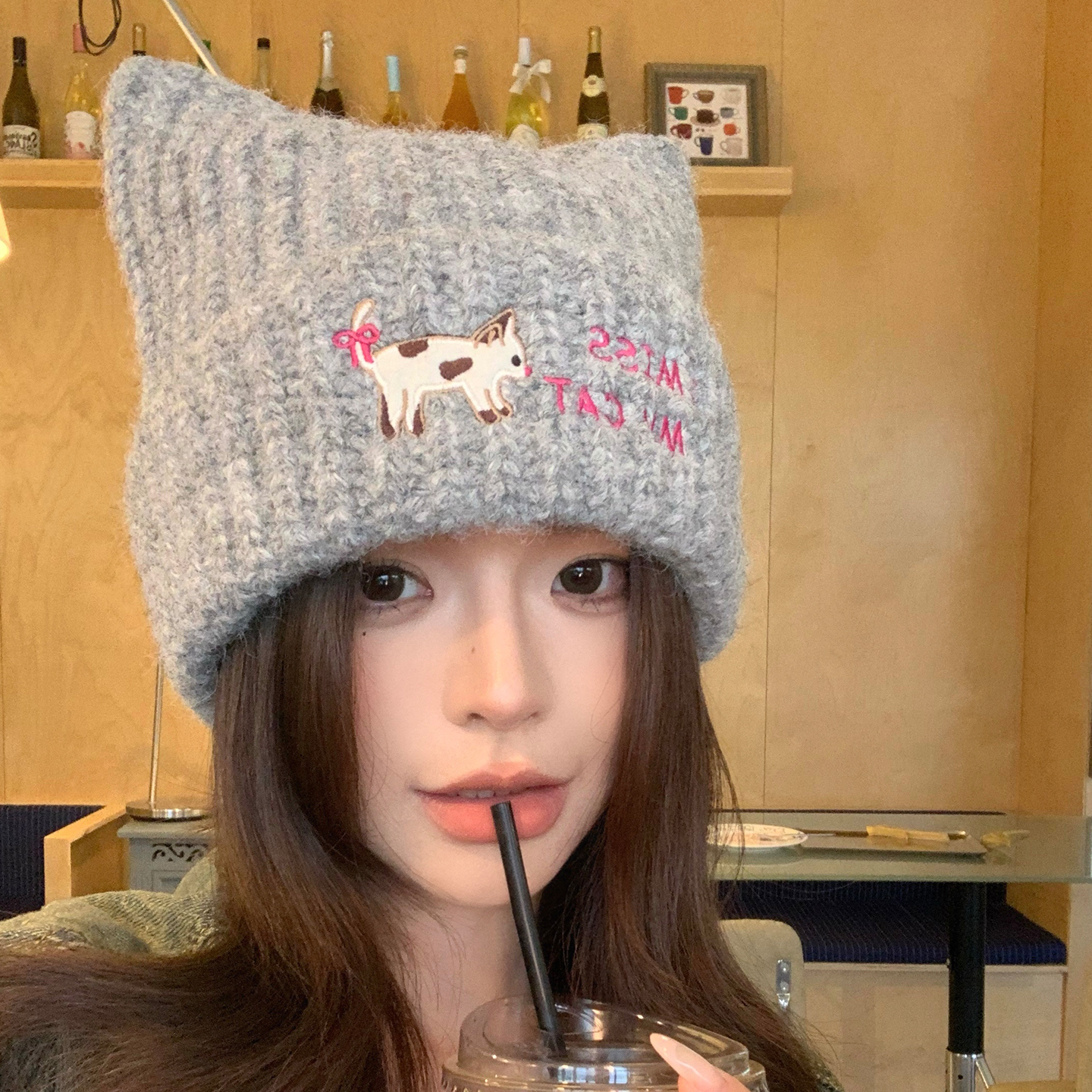 显脸小毛线帽大头围帽子保暖护耳