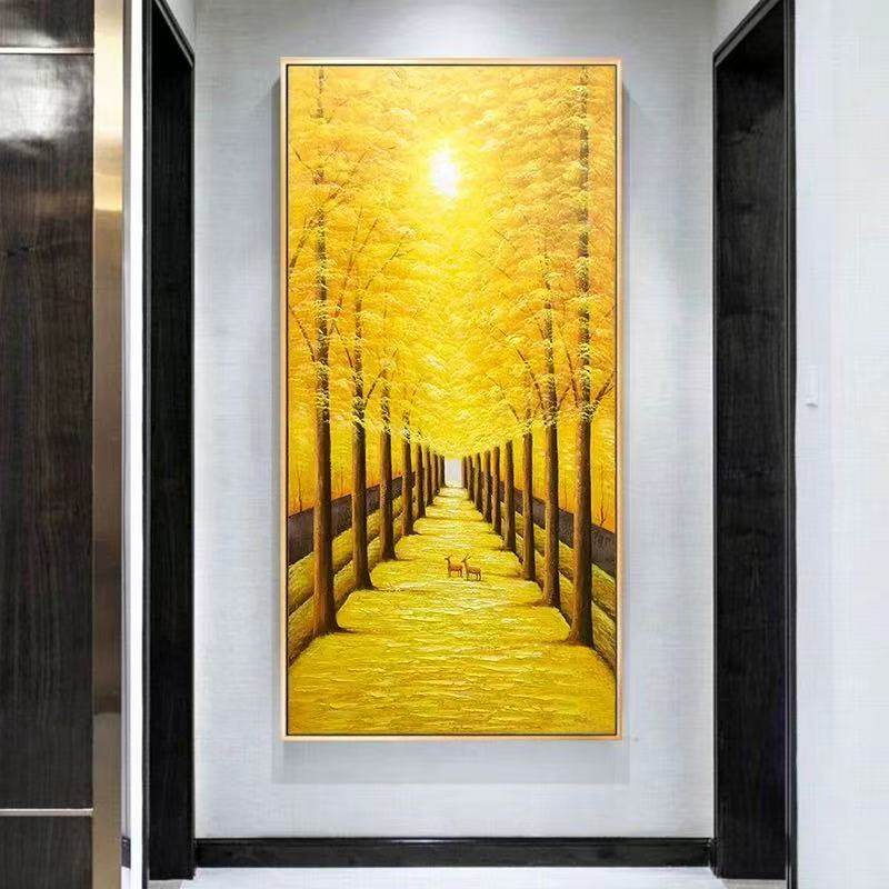 满地黄金大道手绘风景油画