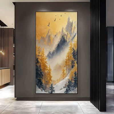日照金山风景山水手绘油画玄关装饰画走廊挂画高级感抽象立体壁画