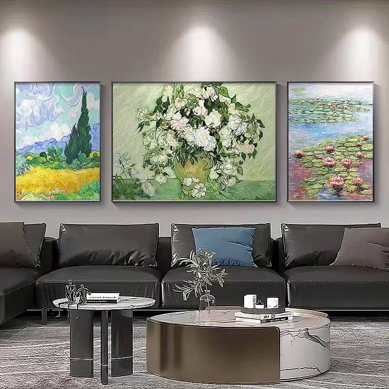 大芬村油画手绘梵高客厅装饰画抽象艺术三联沙发背景墙挂画肌理画,家居饰品,油画,淘宝优惠券,粉丝福利购,淘宝优惠卷