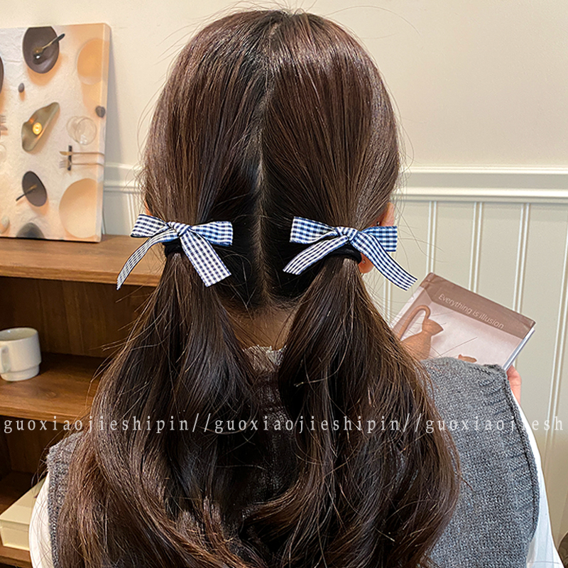可爱复古格子蝴蝶结发圈