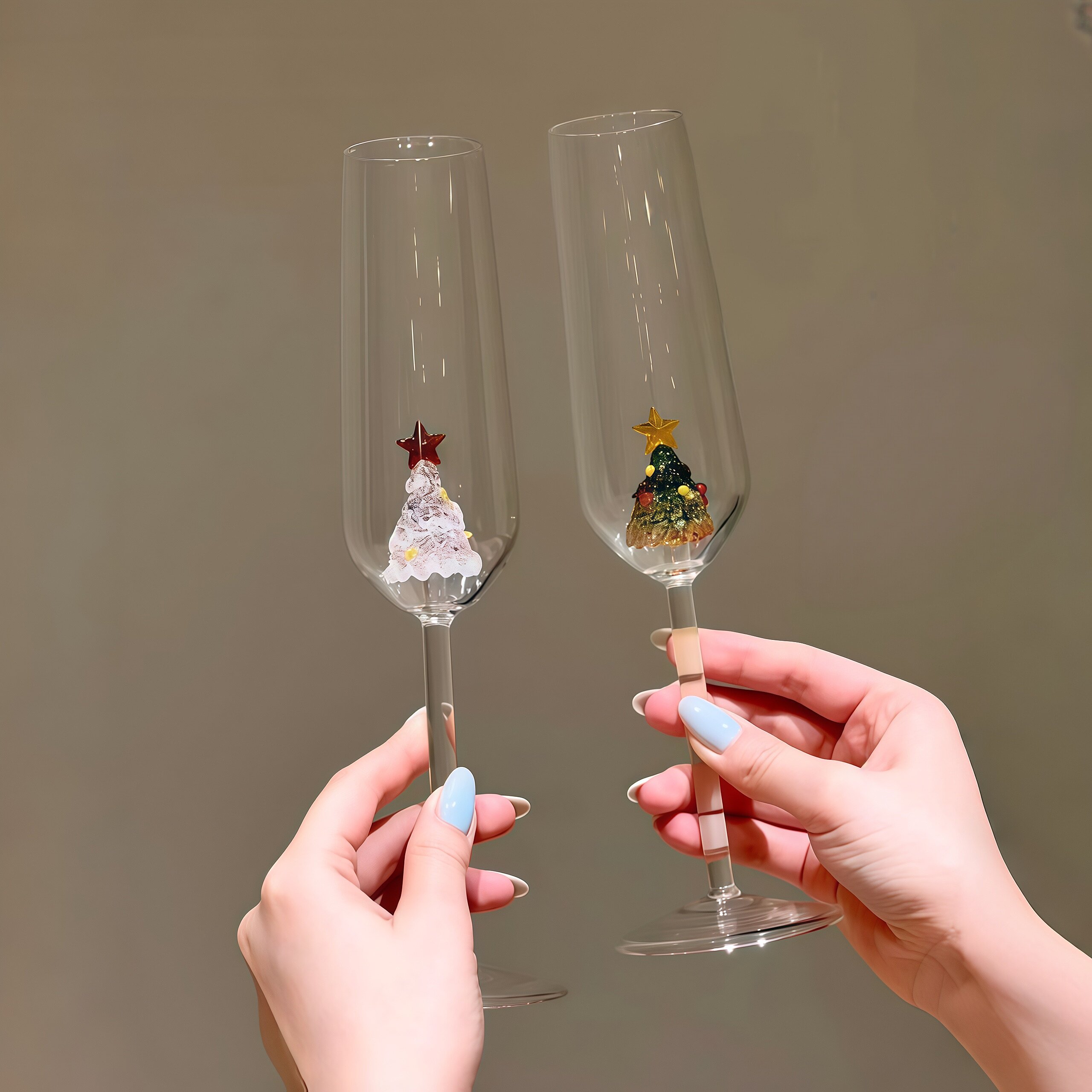 圣诞树高脚杯红酒杯高级感玻璃香槟杯立体精致洋酒杯圣诞节装饰品