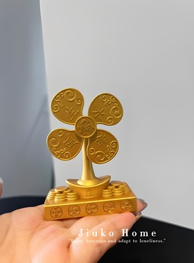 五帝钱风生水起摆件办公室工位财源滚滚招财装饰品创意黄铜小风车