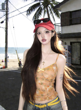 【罗马假日~】辣妹性感夏季新款时尚百搭复古碎花吊带上衣K08652
