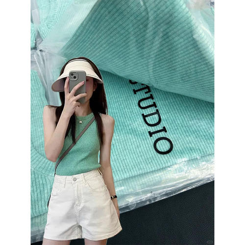 绿色针织吊带背心女盛夏流行风格遮副乳内搭洋气时髦外穿无袖上衣