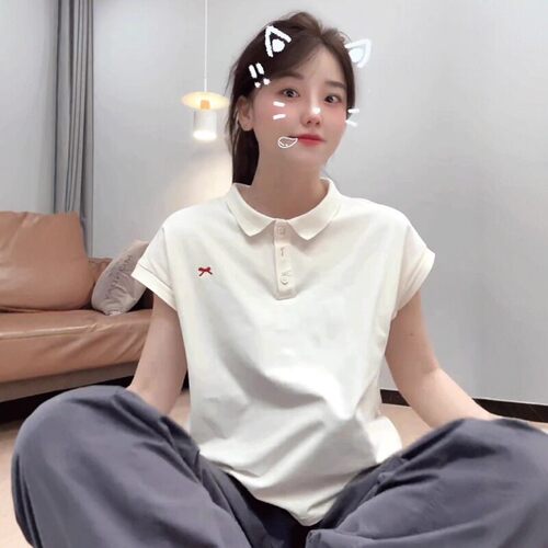 白色polo领短袖t恤女2026新款爆款夏季体恤时尚洋气polo衫上衣女