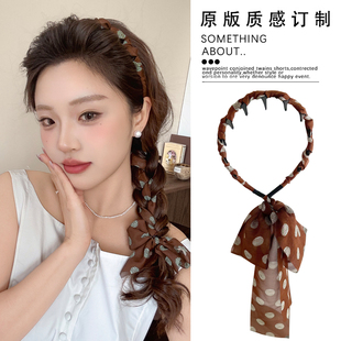 适合夏天的波点飘带发箍女款高级感洋气时尚高颅顶头箍编发发卡