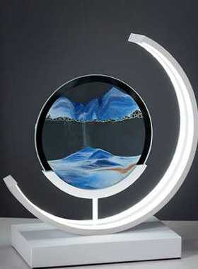 流沙画沙漏台灯艺术摆件动态书房书桌办公室装饰品生日创意山水画