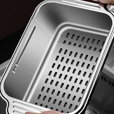 洗菜盆沥水篮水槽沥水架厨房置物架网304不锈钢可伸缩水池滤水篮