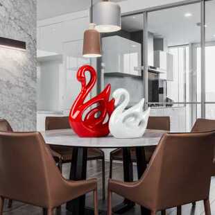 现代家居装饰品陶瓷工艺品红白天鹅创意客厅红酒柜电视柜玄关摆件