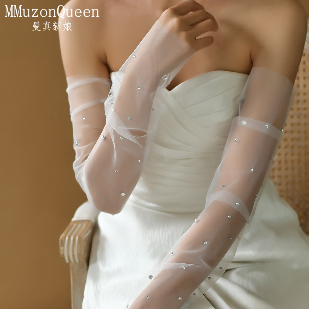 曼真 新娘网纱水钻袖套手套薄款 婚纱礼服遮手臂拍照神器MM02
