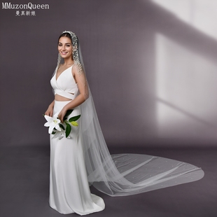 曼真新娘结婚钉珠单层长款 头纱加密垂坠感头纱婚纱配饰V207
